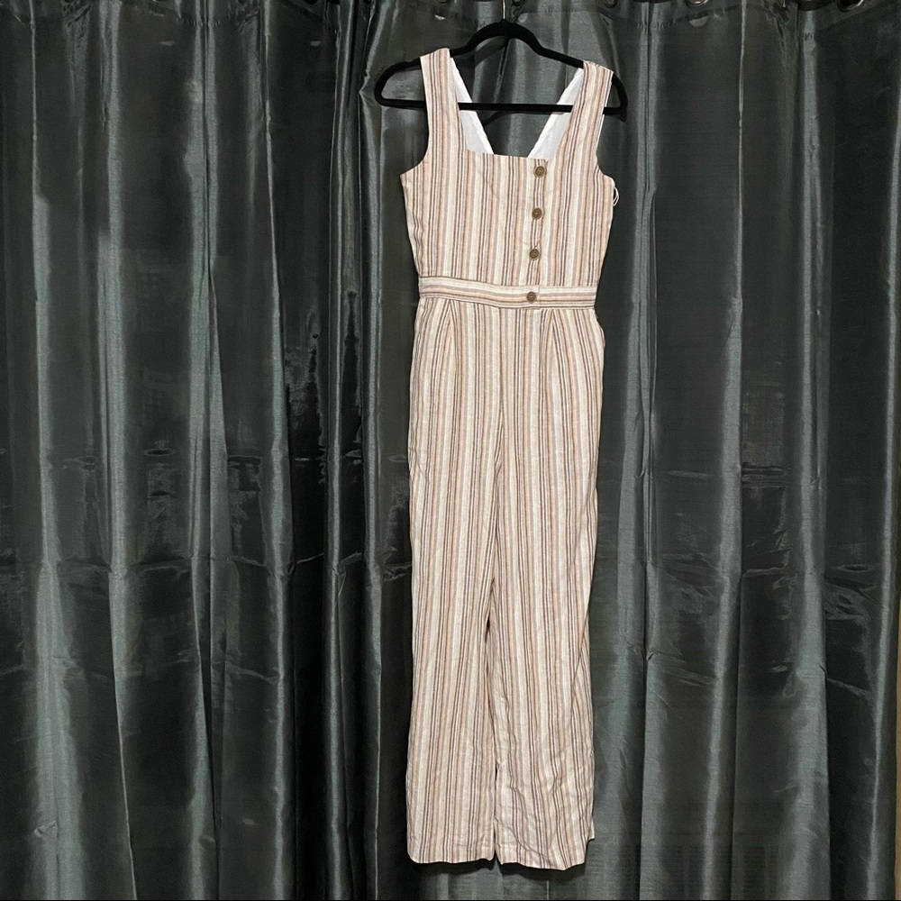 Tan Stripe Jumpsuit with Pockets size Small